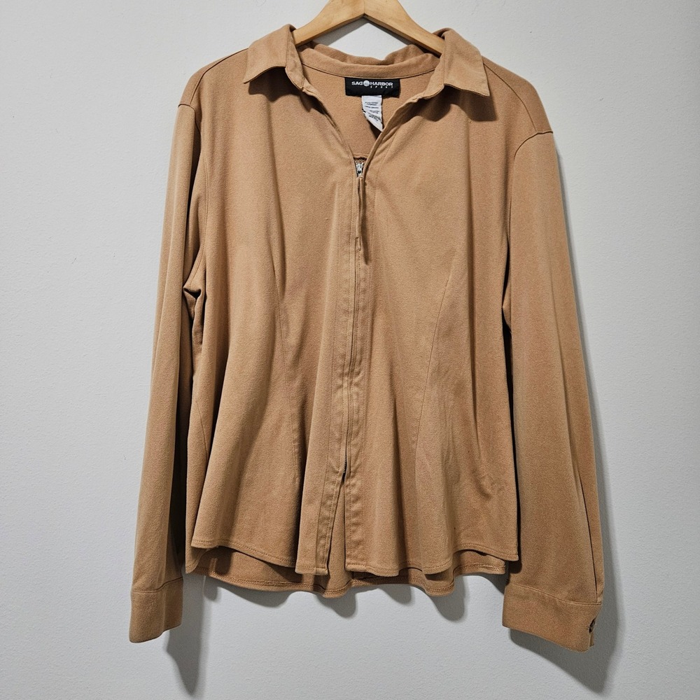 Sag Harbor Sport Womens Large Tan Full Zip Faux Suede Jacket F43860GY Camel L